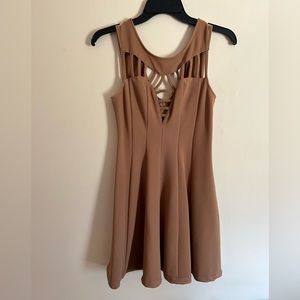 Tan strappy v neck dress